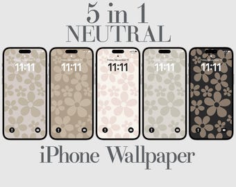 Neutral Blumen iPhone Wallpaper: Beige Handgezeichnete Kunst (Digitaler Download)