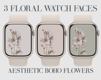 Floral Apple Watch Wallpaper: Boho Green Beige Flowers (Digital Download)
