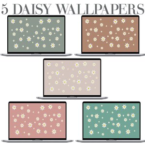 Minimal Daisy Desktop Wallpaper: Green, Yellow, Pink (PNG Digital Download)