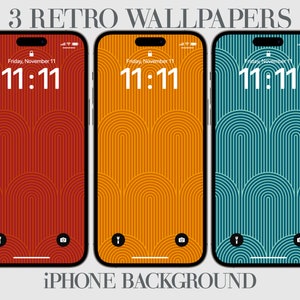 3 Retro Geometric iPhone Wallpaper, Minimalist Phone Background, Aesthetic and Minimal, Red, Yellow, Ocean, Vibrant, Design Phone Wallpaper