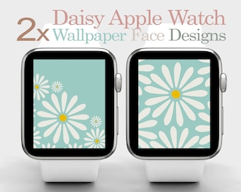 Daisy Flower Apple Watch Wallpaper: Türkises Blumenmuster (2 Stück) (Digital Download)