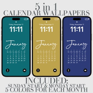 2025 iPhone Calendar Wallpaper Royal Blue, Night Blue, North Sea Green, Digital Boho Phone Background Minimalist Elegant Aesthetic Calendars