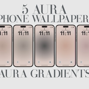 May include: Five iPhone wallpapers with a gradient background in shades of pink, beige, and gray. The time is displayed as 11:11 on each wallpaper.