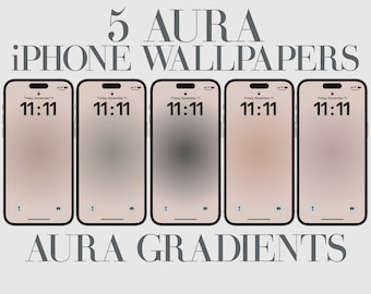 May include: Five iPhone wallpapers with a gradient background in shades of pink, beige, and gray. The time is displayed as 11:11 on each wallpaper.