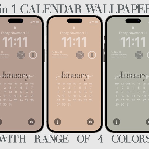 2024 iPhone Beige, White Green, Light Beige Dust, Digital Calendar Wallpaper, Boho Phone Background, Minimalist Elegant, Aesthetic Calendars