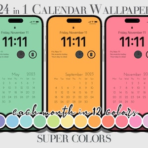 2025 iPhone Kalender Hintergrundbild, Telefon Hintergrund, elegante Schrift, ästhetisch farbig, minimalistisch, Monatskalender Hintergrundbilder, digitaler Download