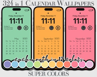 2025 iPhone Calendar Wallpaper, Phone Background, Elegant Font, Aesthetic Colored, Minimalist, Monthly Calendar Wallpaper, Digital Download