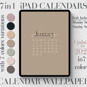 7x iPad Kalender Wallpaper, Monatskalender Hintergrund, Minimalistischer Bürokalender, Einfarbig, Einfacher Kalender 2025, Bunt Tablet