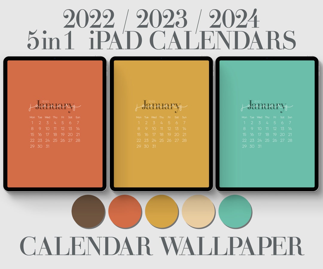 5x Retro Tones, iPad Calendar Wallpaper, Monthly Calendar Background
