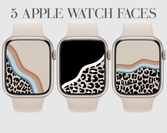 Black Beige Leopard Print Apple Watch Faces, Boho Wallpaper (Digital Download)
