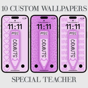 Personalized Teacher iPhone Wallpaper: Purple Pencil Design (Digital Download)
