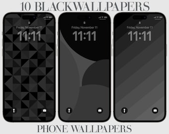 May include: Three black and white phone wallpapers with different geometric patterns. The wallpapers feature the time 11:11 and the date Friday, November 11.