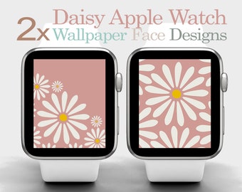 Daisy Flower Apple Watch Wallpaper: Minimalistischer rosa Blumen Hintergrund (2 Stück) (Digital Download)