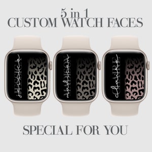 5 Black Leopard Custom Apple Watch Face Wallpaper, Cheetah Personalization Watch Background, Aesthetic Affirmations, Soft Pink, Beige, Brown