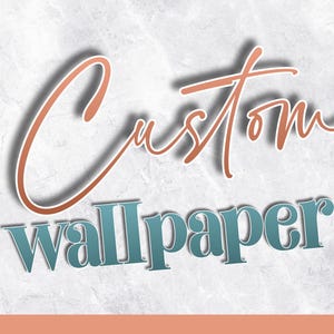 May include: Custom wallpaper text in a copper color on a white background with the word "wallpaper" in a teal blue color.