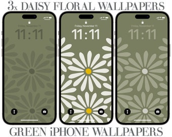 デイジーフローラルグリーンのiPhone壁紙（デジタルダウンロード）