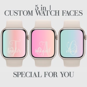 5 Carta da parati Apple Watch personalizzata, Faccia smartwatch con nome personalizzato, Sfumatura rosa, Sfondo orologio, Quadrante orologio digitale, Carta da parati orologio nome