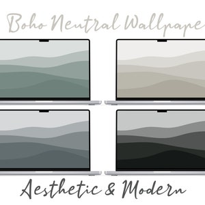 Carta da parati neutra Boho, sfondo desktop portatile, sfondi estetici, sfondi MacBook minimali e moderni, design minimalista, 12 pezzi