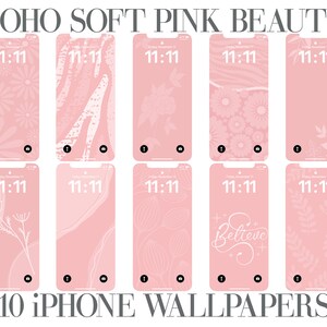 Boho Pink Beauty iPhone Wallpaper, Aesthetic Floral Phone Background, 10 pcs, Boho Soft Pink, Trendy Wallpapers, Digital Flower Backgrounds