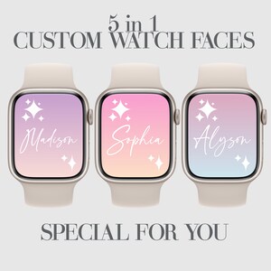 Sfumatura pastello, quadrante dell'orologio, sfondo personalizzato del quadrante dell'orologio Apple, sfondo dell'orologio personalizzazione, rosa, viola, stella, cielo, celeste, 5 pezzi