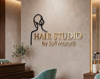 Custom Business Sign - Laser Cut Sign - Hair Salon Decor - 3D Gold Mirror Logo - Custom Hair Studio Sign - Custom Logo Sign
