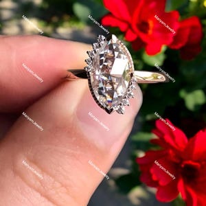 Dainty Marquise Cut Moissanite Three Stone Ring Bridal Promise Ring Solitaire Wedding Anniversary Ring Moissanite Engagement Proposal Ring.