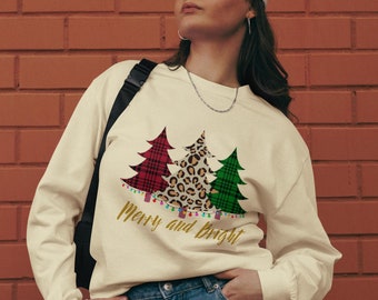 Bright & Merry Christmas Sweatshirt , Fun and Festive Christmas Shirt for Women, Cozy Winter Fashion, Holiday Gift Must Have