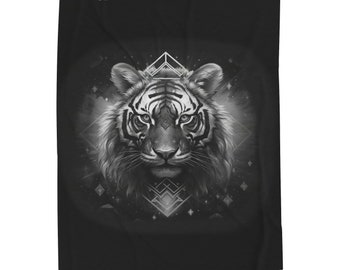 Sacred Tiger Velveteen Plush Blanket (black and white)