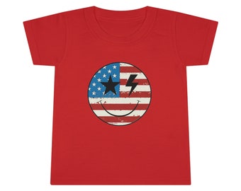 T-shirt Smiley drapeau américain unisexe pour tout-petits