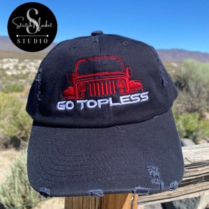 Go Topless | Embroidered Mesh Back Distressed Hat, Baseball Cap, Trucker Hat
