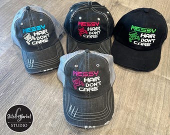 Czapka baseballowa JP Hair Don't Care z haftem: zniszczona czarna czapka bejsbolówka