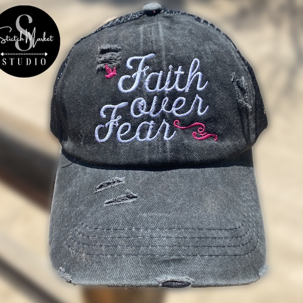 Faith Over Fear Embroidered Dad Hat - Brushed Cotton Low Profile Cap