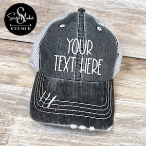 CUSTOM Embroidered Hat | Distressed Mesh Back Trucker Hat | Personalized Baseball Hat | Custom text baseball cap | Design your own hat