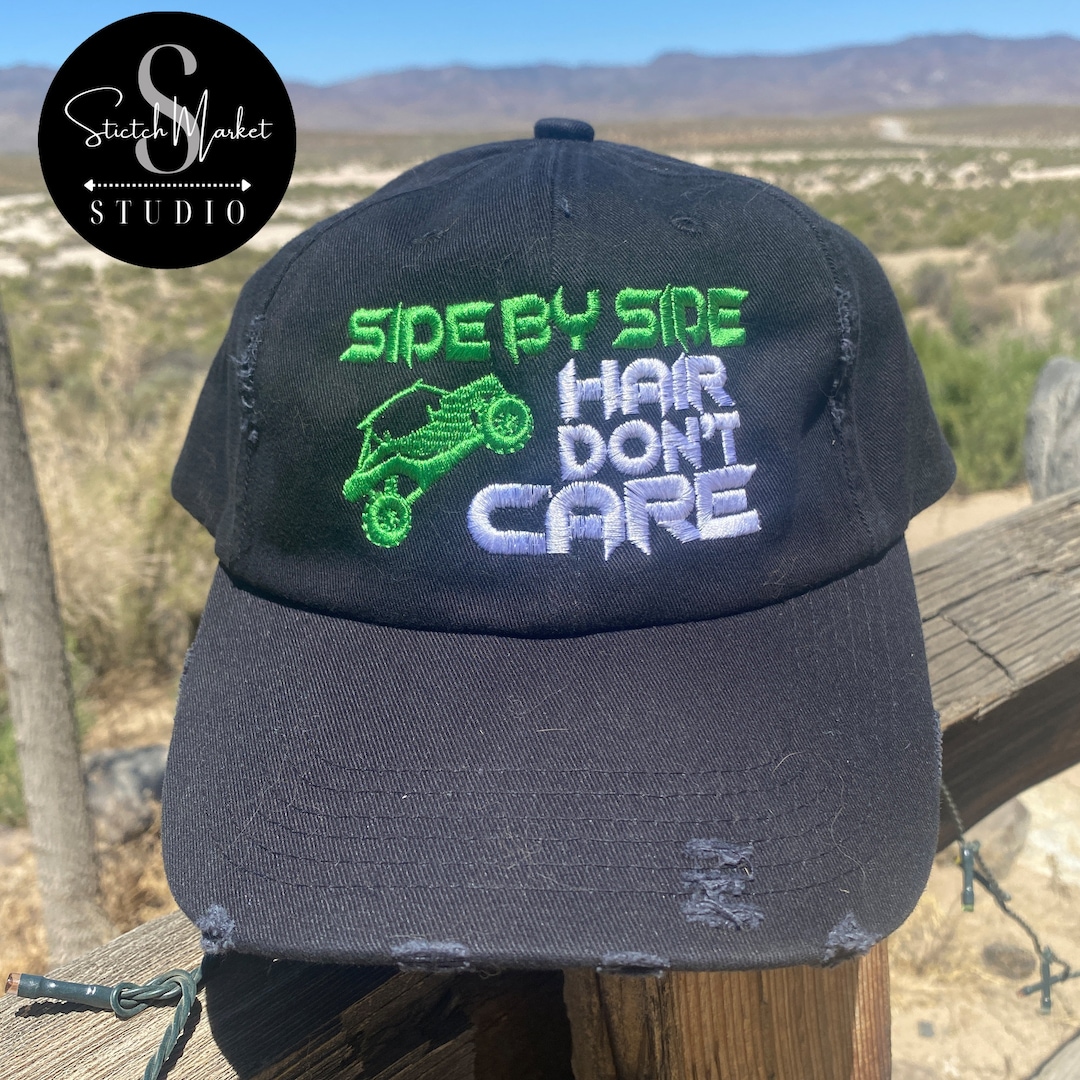Side by Side Hair Don't Care Embroidered Mesh Back Distressed Hat ...