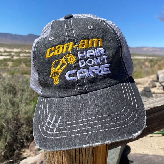 CAN-AM Hair Don't Care Embroidered Mesh Back Distressed 