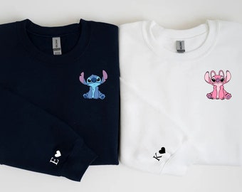 Sweat à capuche personnalisé Stitch and Angel, sweat à capuche anniversaire, sweat couple personnalisé, sweat ras du cou unisexe épais