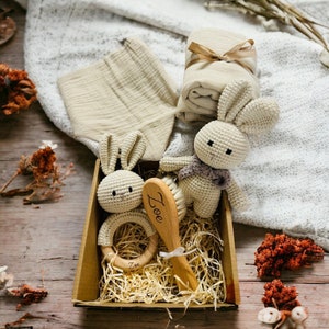 Babyset Mädchen oder Junge, personalisiertes Babygeschenk, Babygeschenk für Mädchen oder Jungen mit personalisierter Rassel