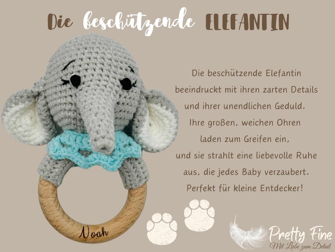 Personalized Crocheted Baby Rattle With Wooden Ring | Gift for Birth or ...