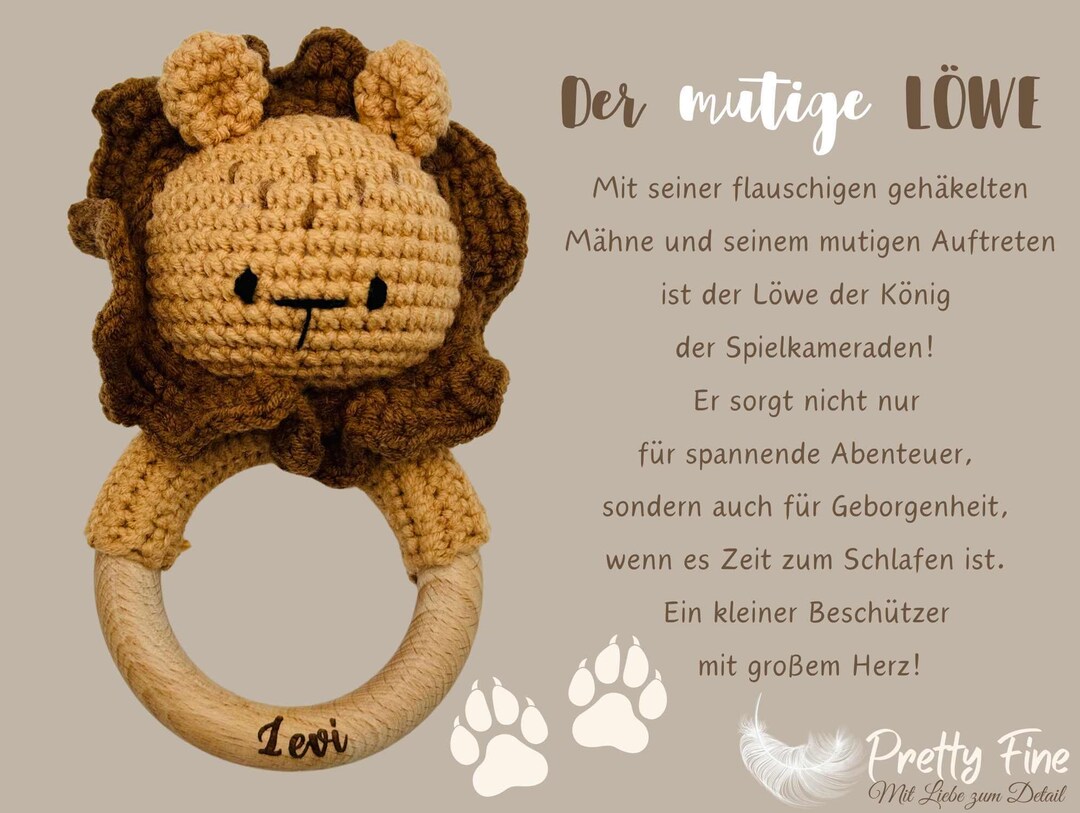 Personalized Crocheted Baby Rattle With Wooden Ring | Gift for Birth or ...