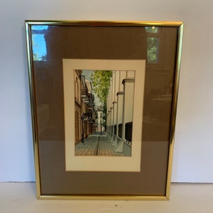 Gail Bryant 1980’s New Orleans Street Scene Wrought Iron Balconies Original Watercolor Painting Matted and Framed Vintage Nola Art