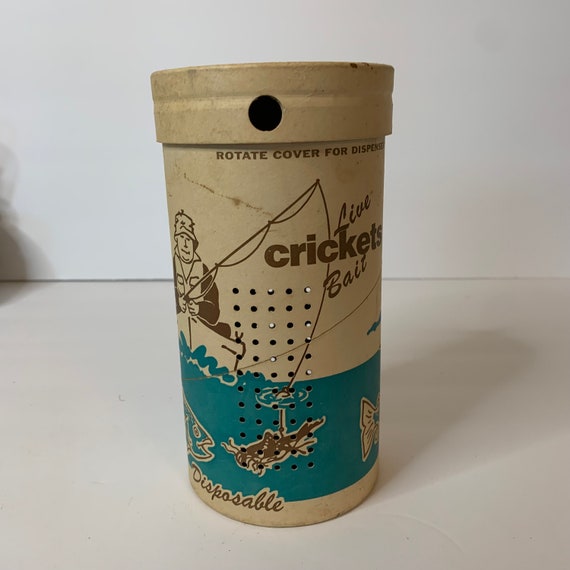 Vintage 60s Cricket Live Bait Canister Tube Box Super Graphics