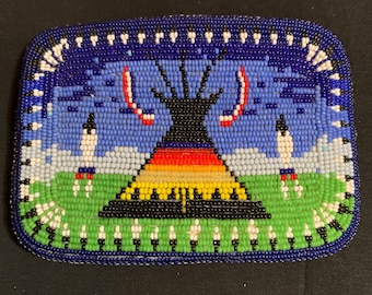 Native American Beaded Belt With Wooden Buckle Antique Native American Seed Bead Belt Wood Buckle Used main image 2