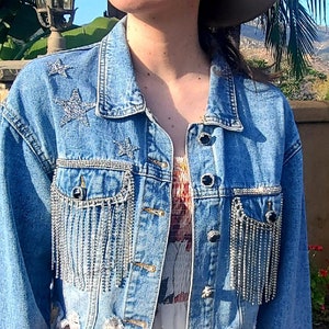 Rhinestone  Denim Jacket / Embellished  Jean Jacket / Western Denim Crop Jacket/ Music Festival Jacket