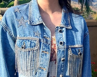 ジャケット・アウター LAST NEST RHINESTONE DENIM JACKET LAST NEST RHINESTONE DENIM JACKET Unique Stylish Vintage