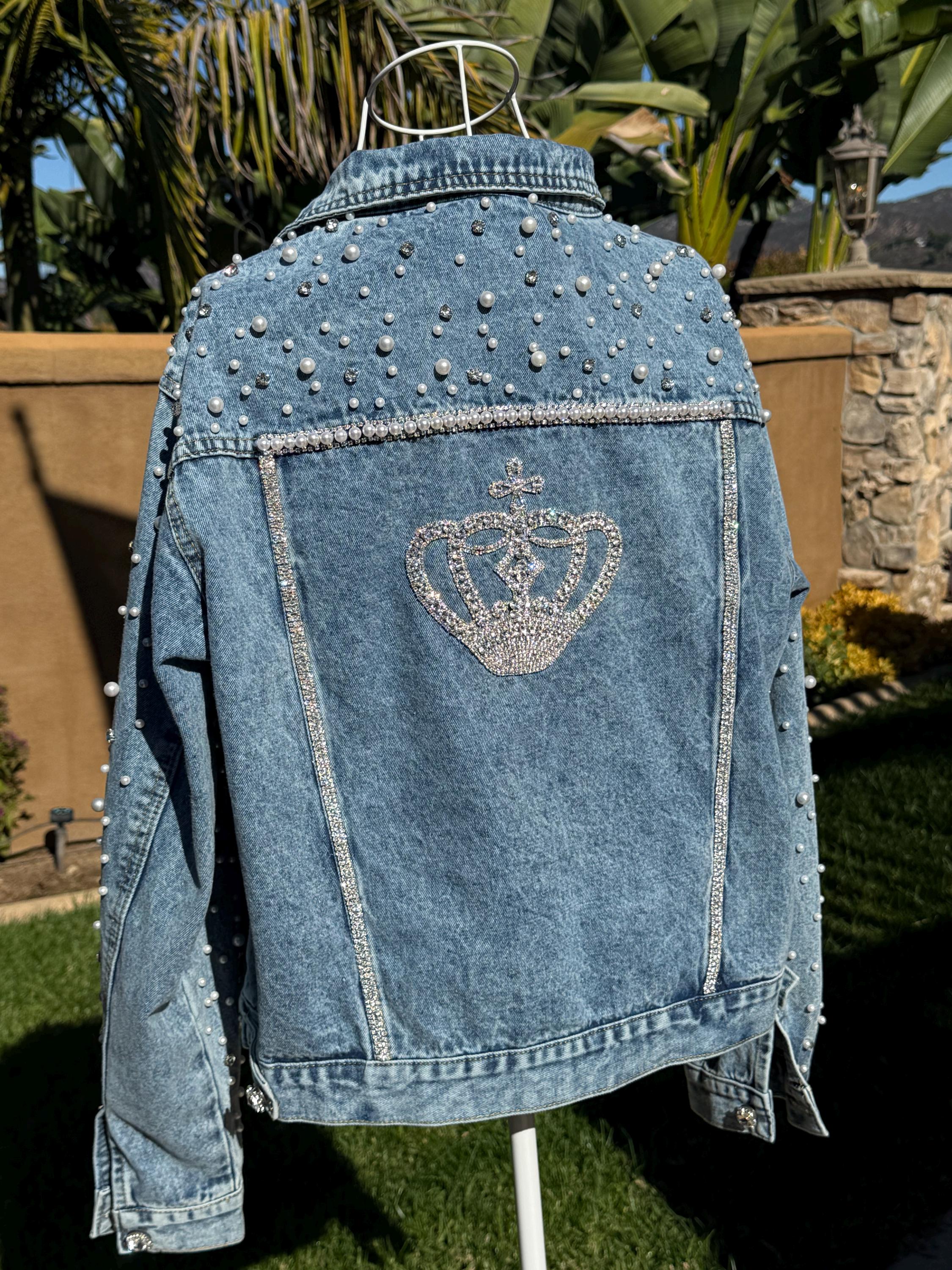 Pearl & Diamond Rhinestone Denim Jacket - Etsy