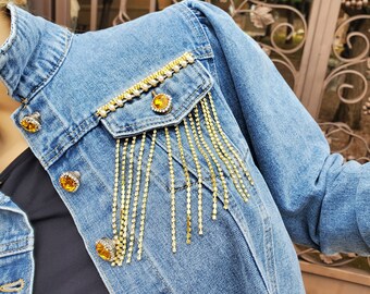Denim Bling Jacket Country Glam Denim Crop Denim Bedazzled Denim Jacket Western Jacket Concert Jacket Rodeo Jacket Etsy