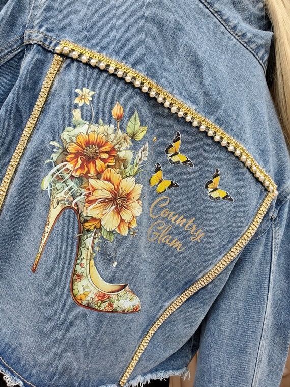 Denim Bling Jacket / Country Glam Denim / Crop Denim / Bedazzled 