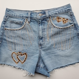 Bling Jean Shorts / Bedazzled Denim Shorts / Jean Tassel Shorts / Denim Fringe Shorts / Concert Shorts / Jean Cut Off Shorts /