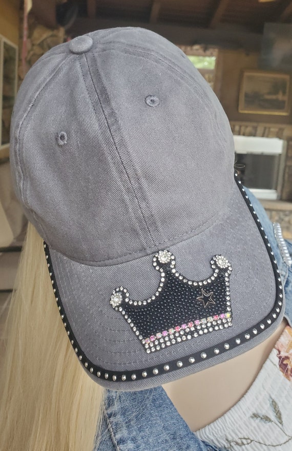 Rhinestone Crown Baseball Cap: Distressed Cotton Twill - Etsy display picture 1