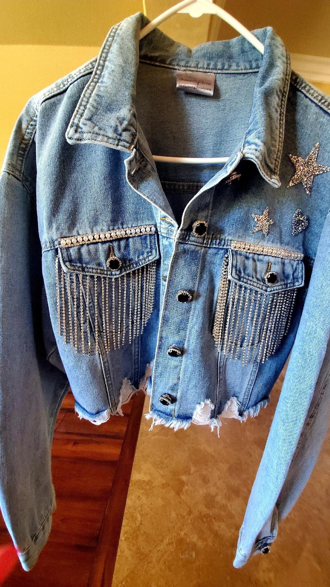 Rhinestone Denim Jacket: Distressed Crop Jean Jacket With Fringe